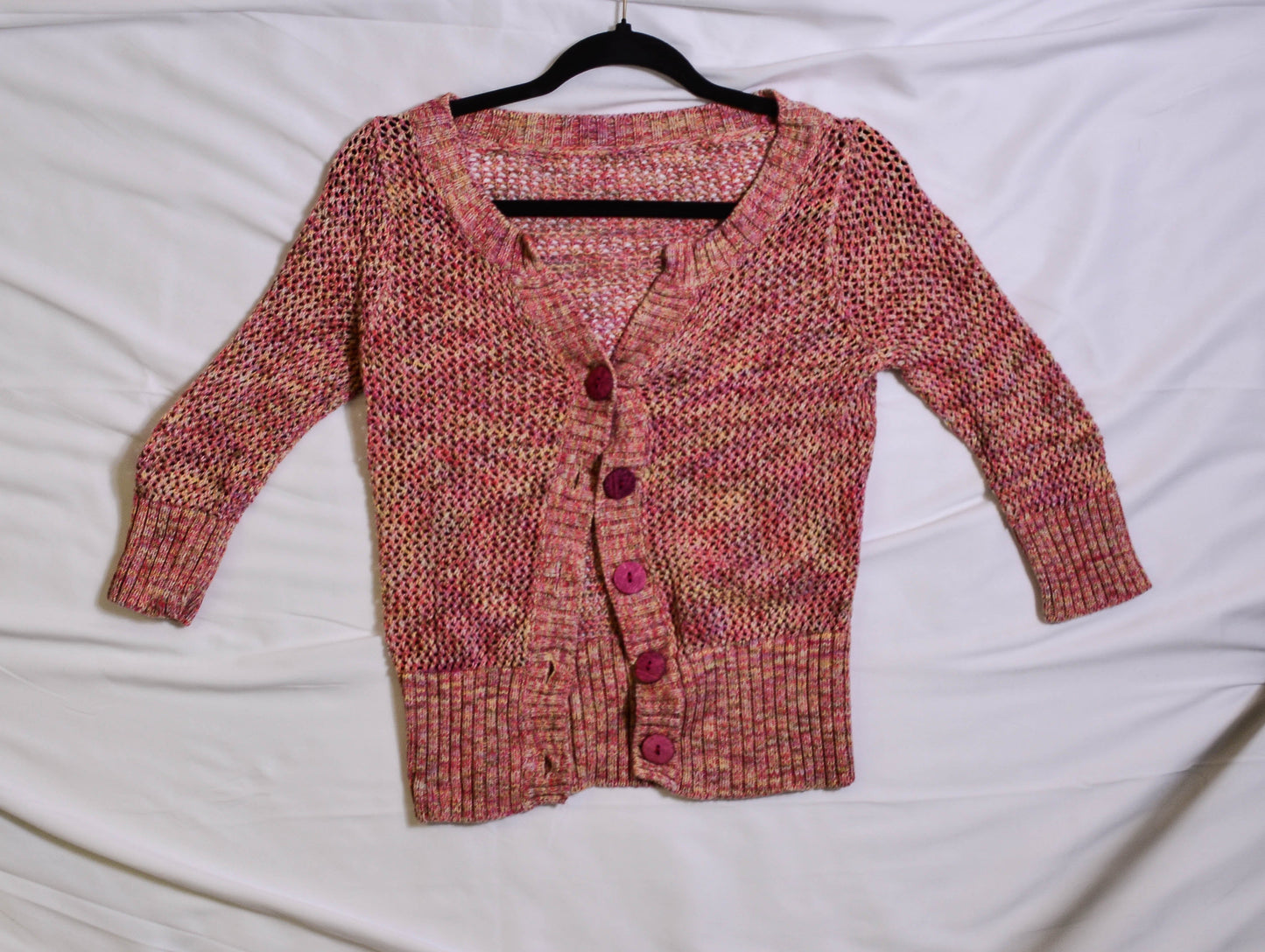 Pink And Yellow Knitted Cardigan