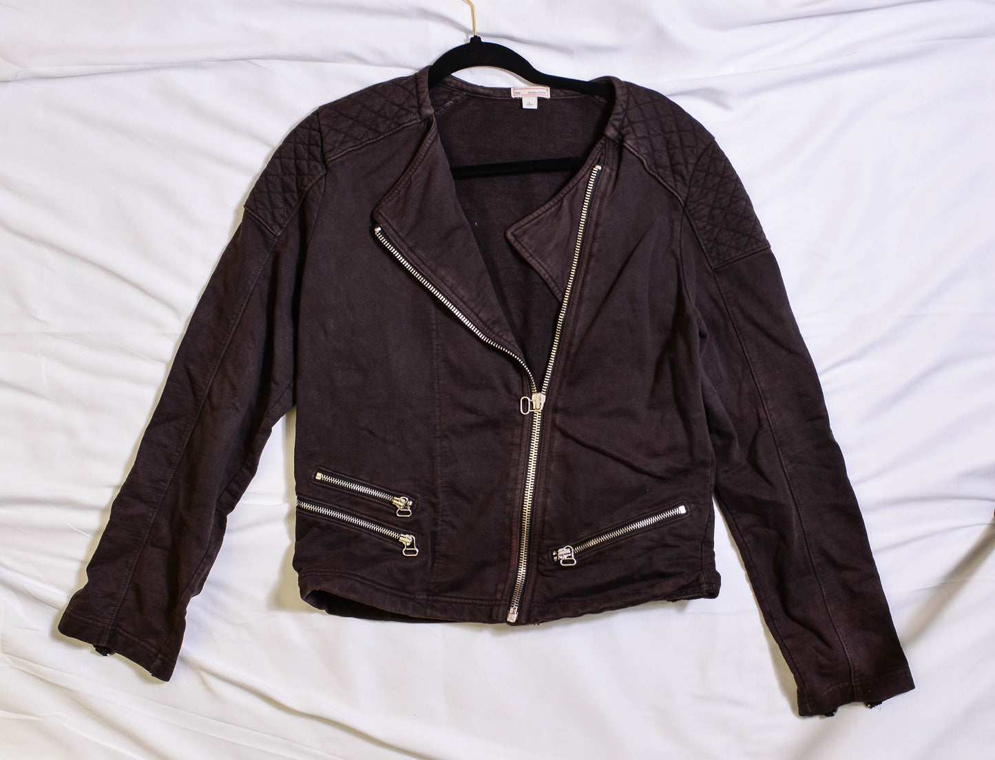 Gap Brown Moto Jacket With Quilted Shoulders