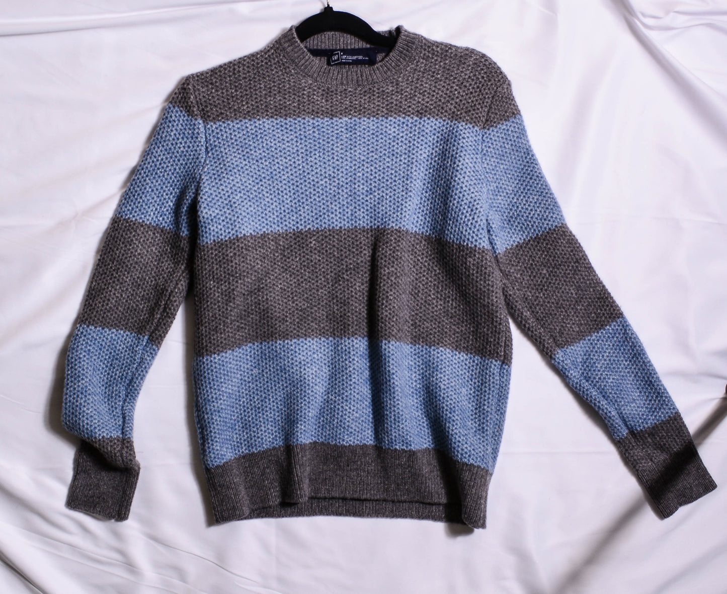 Gap Grey And Blue Grunge Striped Wool Sweater