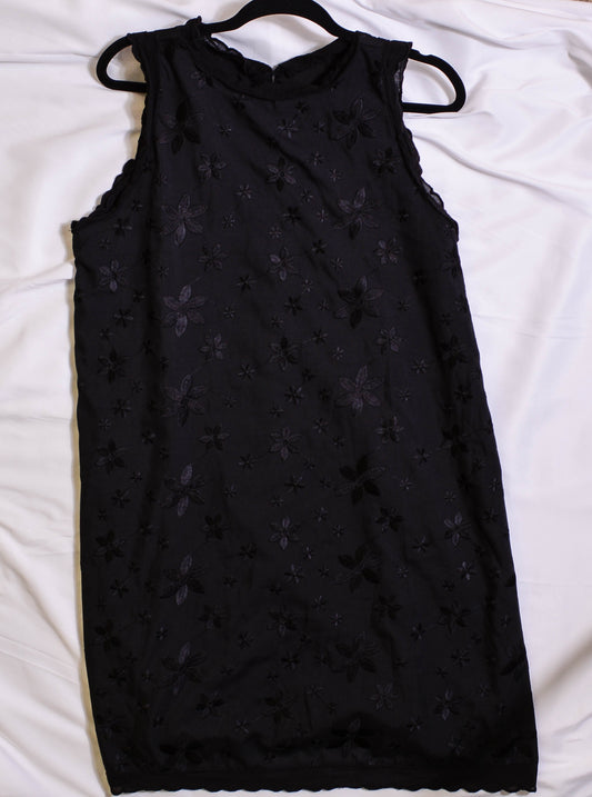 Black Embroidered Lace Shift Dress