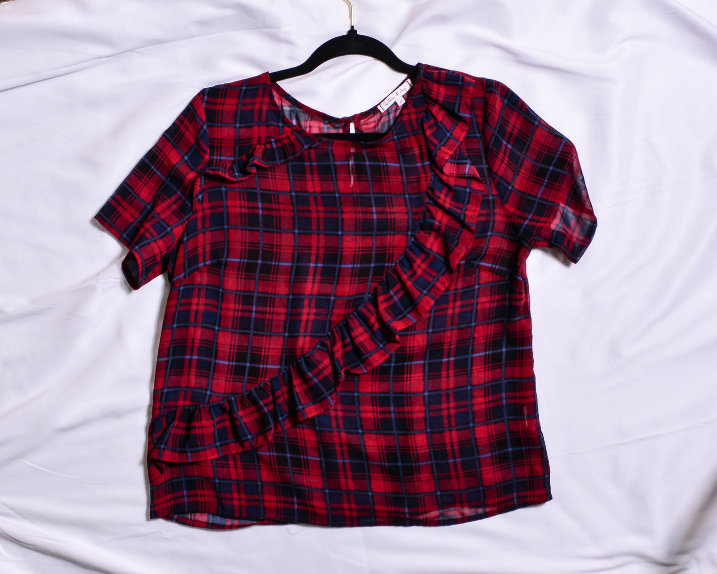 Plaid Sheer Ruffled Maroon Top