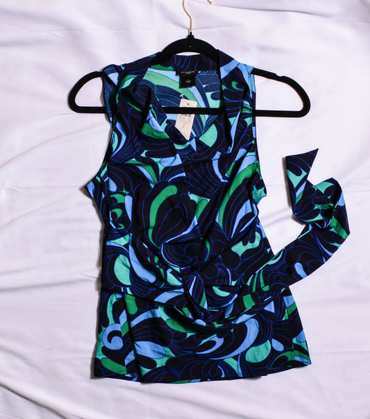 Blue And Green Swirly Sleeveless Top NWT