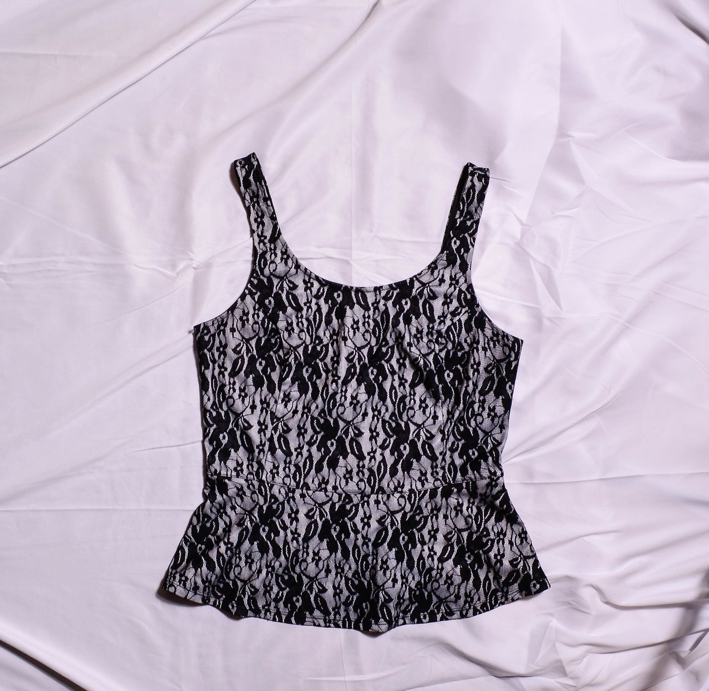 Black and White Lace Peplum Sleeveless Top