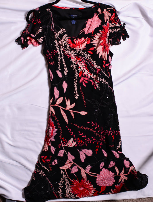 VINTAGE Y2K Beaded Floral Black and Pink Dress