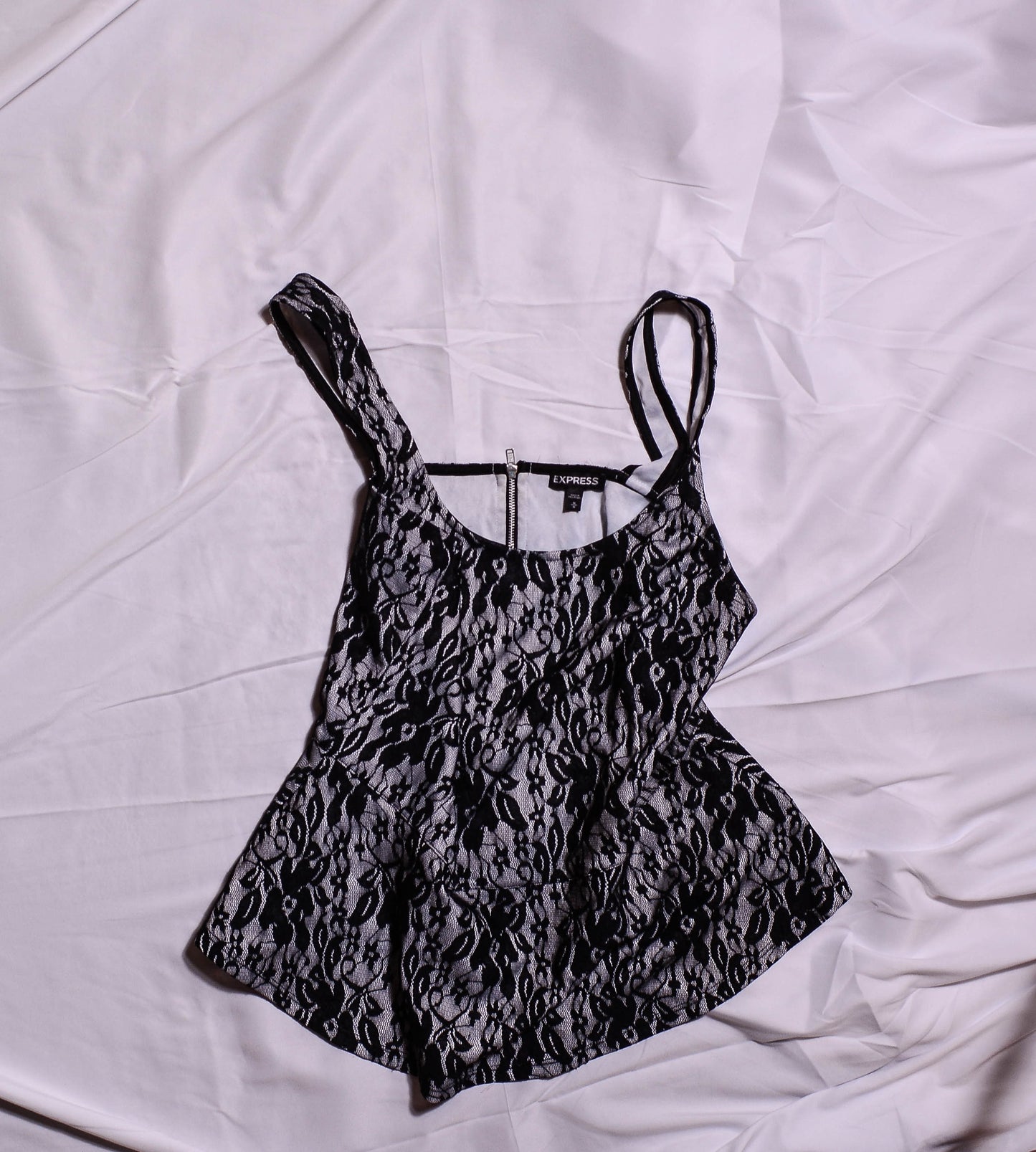 Black and White Lace Peplum Sleeveless Top