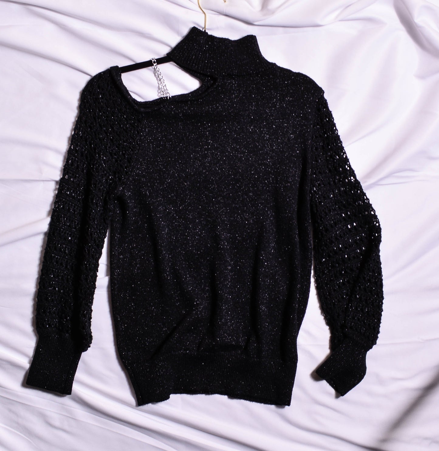 Black Cold Shoulder Chain Sweater