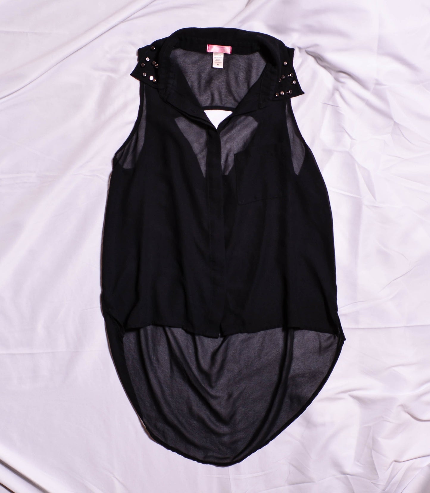 "Six Degrees" Black Sheer Sleeveless 2014 Tumblr Top with Studded Collar