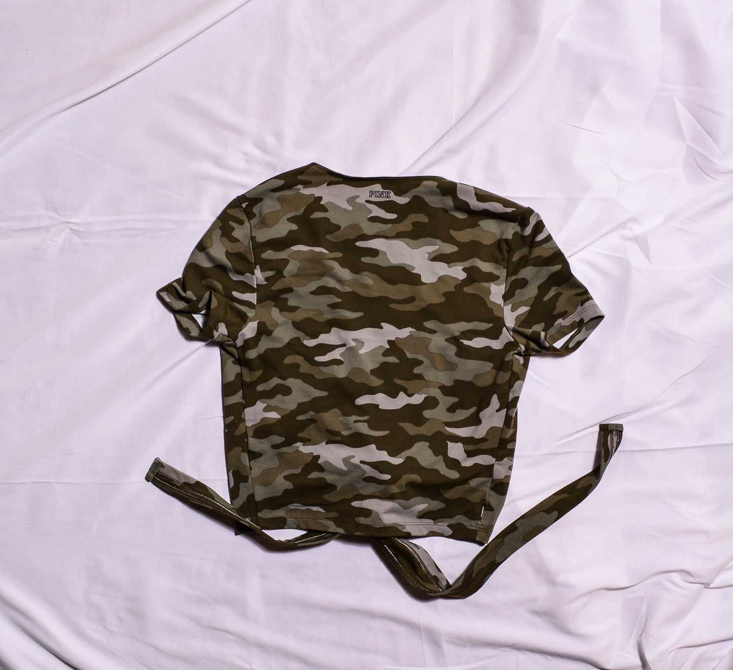 VS Pink Tie Front Camo Crop Top