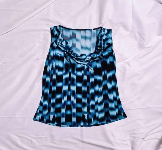 Y2K Blue Black Glitchy Blouse