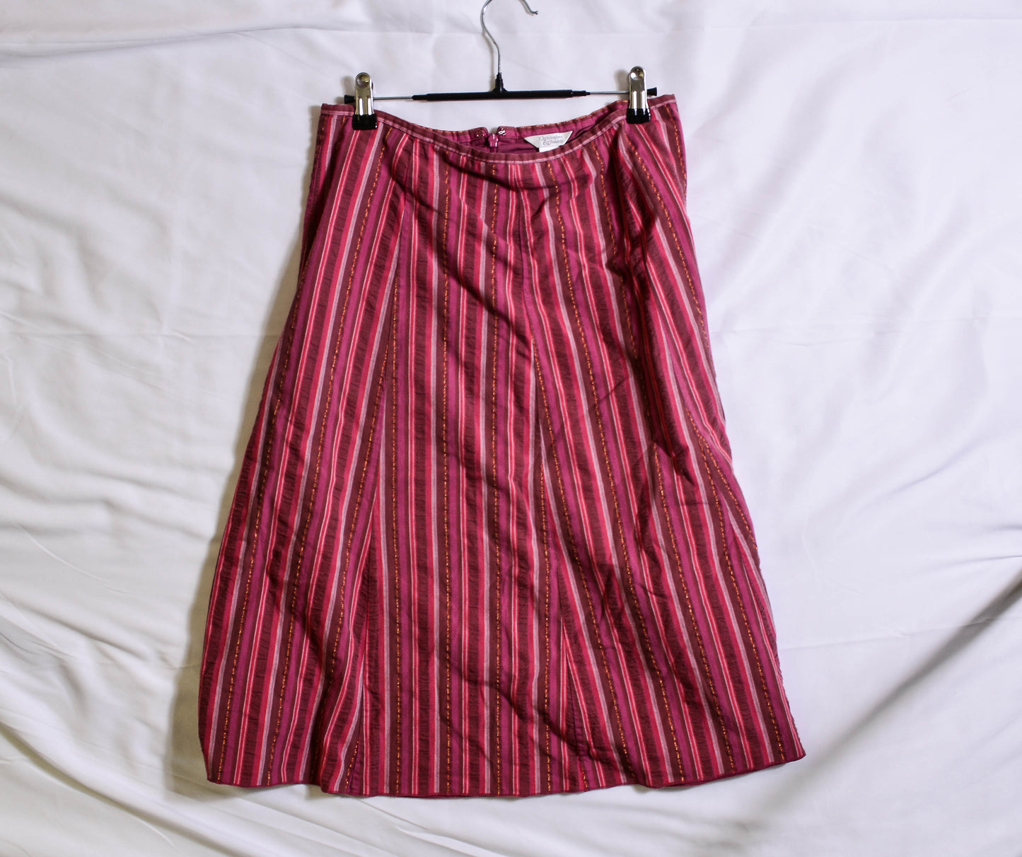 Pink Vertical Striped Midi Skirt