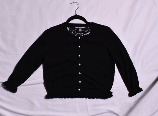 Karl Lagerfield Lacy Black Cardigan With Pearl Buttons