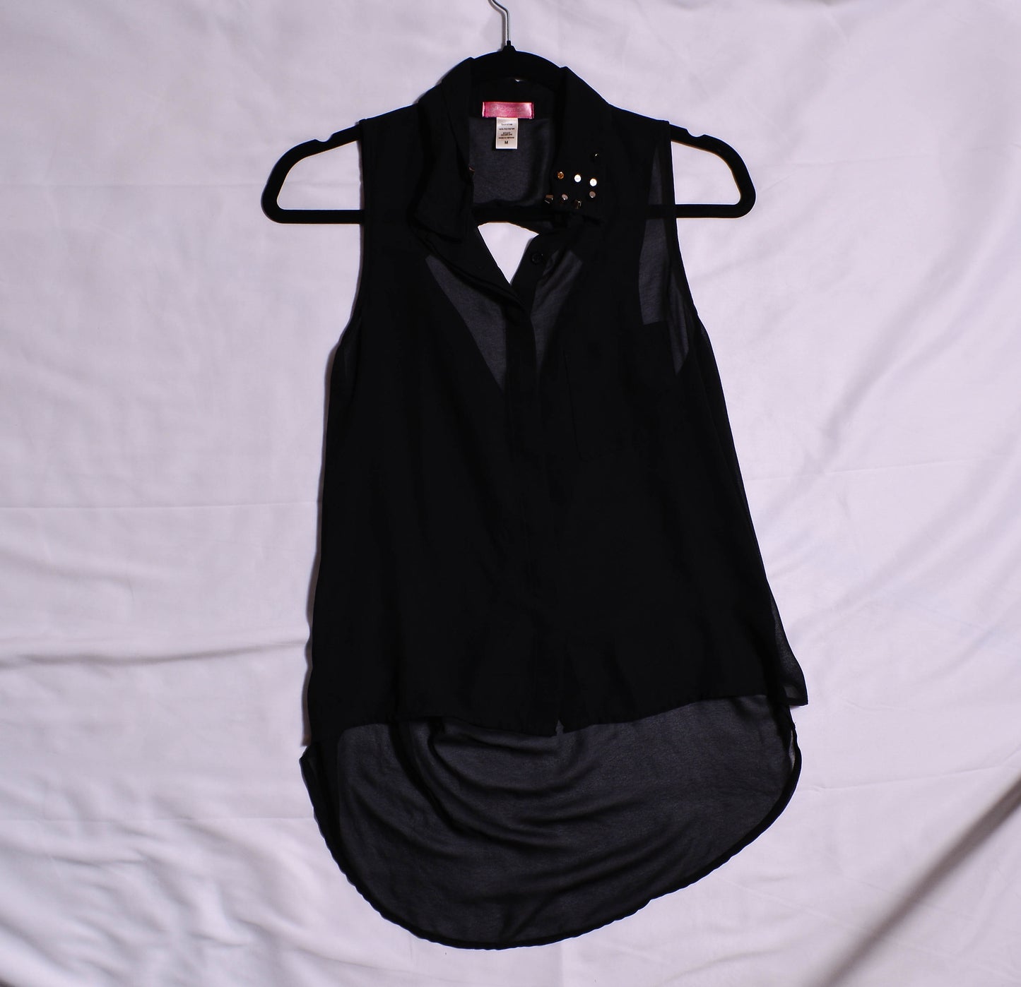 "Six Degrees" Black Sheer Sleeveless 2014 Tumblr Top with Studded Collar