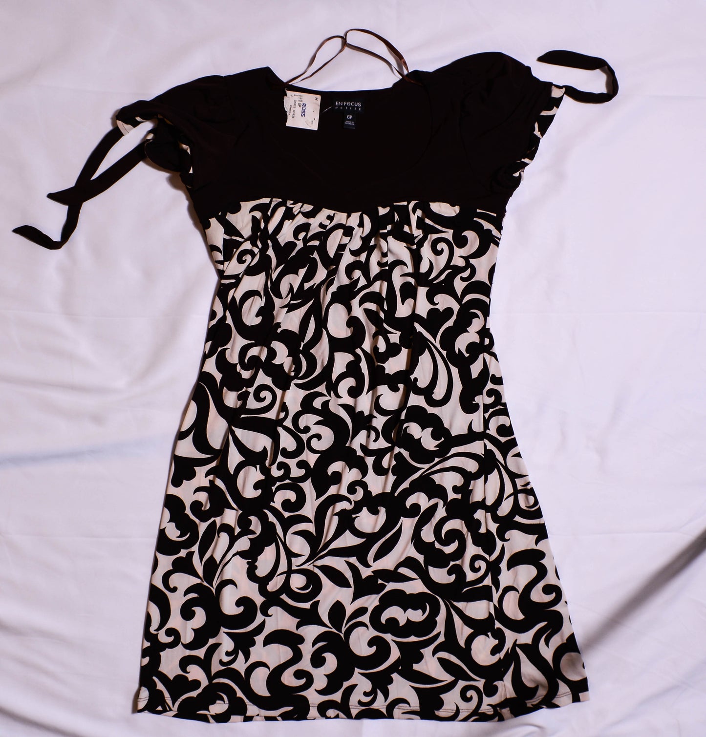 Brown and White Parisian Print Baby Doll Dress NWT