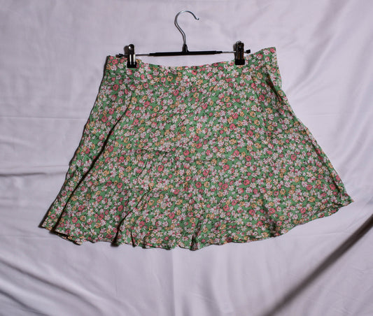 Green Floral Mini Skirt