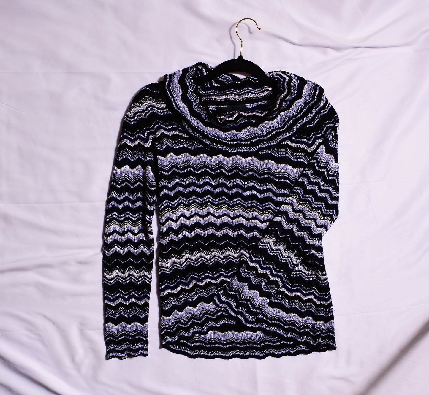 Wavy Striped Indigo Cowl Neck Sweater