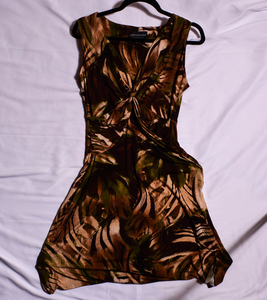 VINTAGE Brown & Green Textured Print Dress
