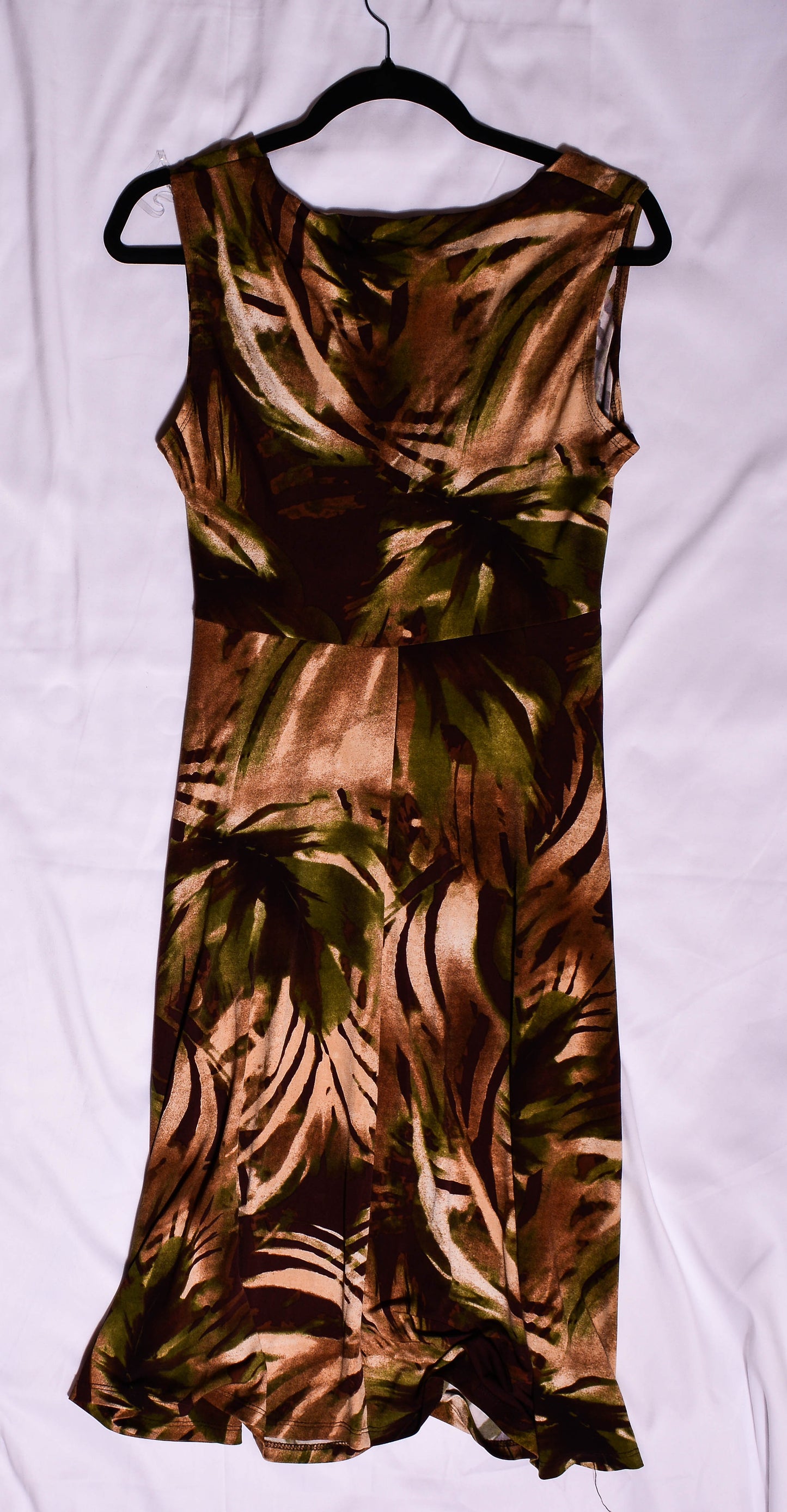 VINTAGE Brown & Green Textured Print Dress