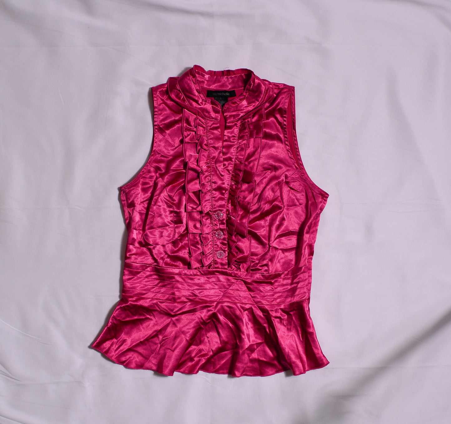 Hot Pink Ruffle Peplum Sleeveless Blouse