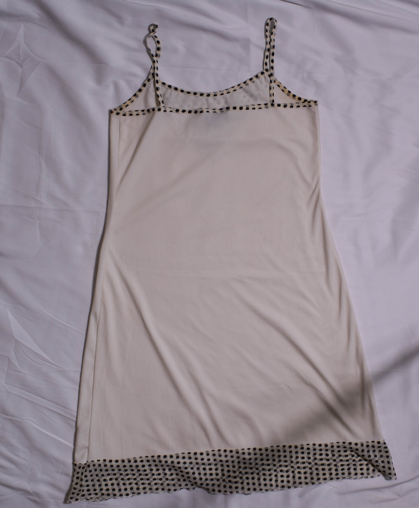 VINTAGE "B.I.Y.A.Y.C.D.A" White With Polka Dot Trim Slip