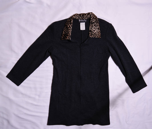 Cheetah Fur Collar Knit Coat