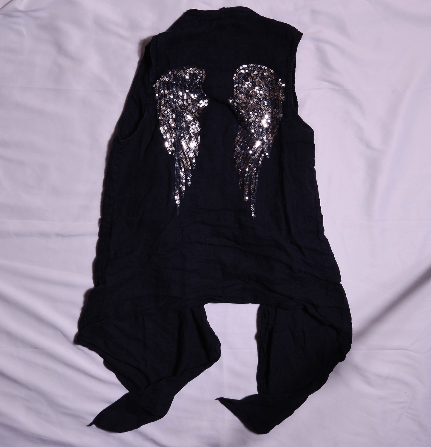 Black Sequin Angel Winged Vest