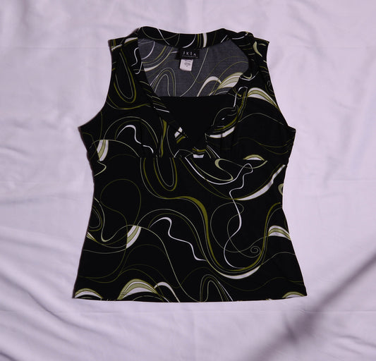 VINTAGE Black Green and White Swirl Tank