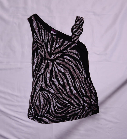 VINTAGE Zebra One Shoulder O-Ring Tank