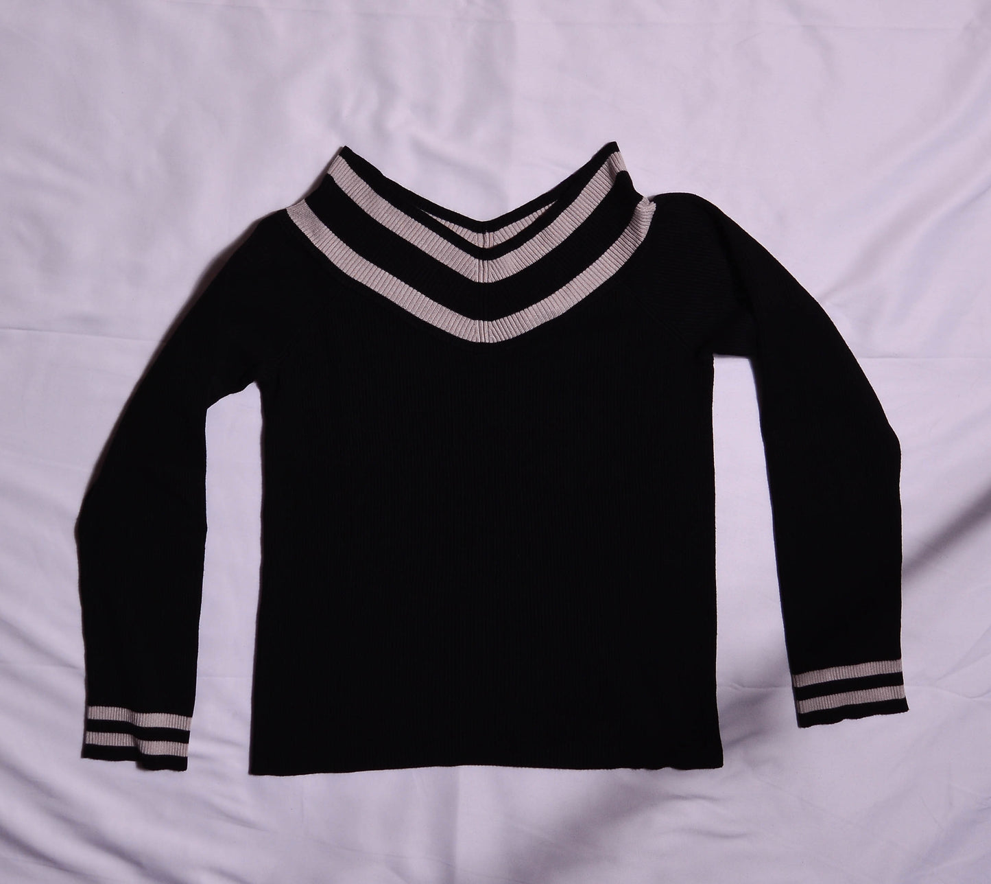 Black and White Stripe Collar Sweater