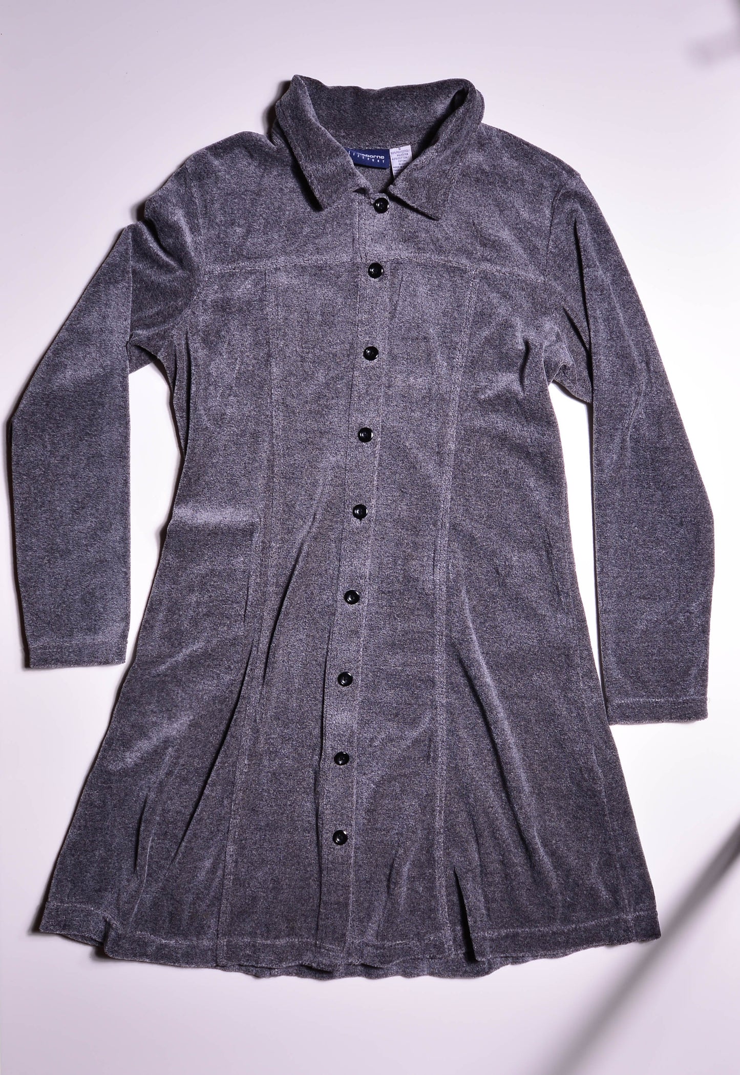 VINTAGE Grey Terry Cloth Button Down Dress