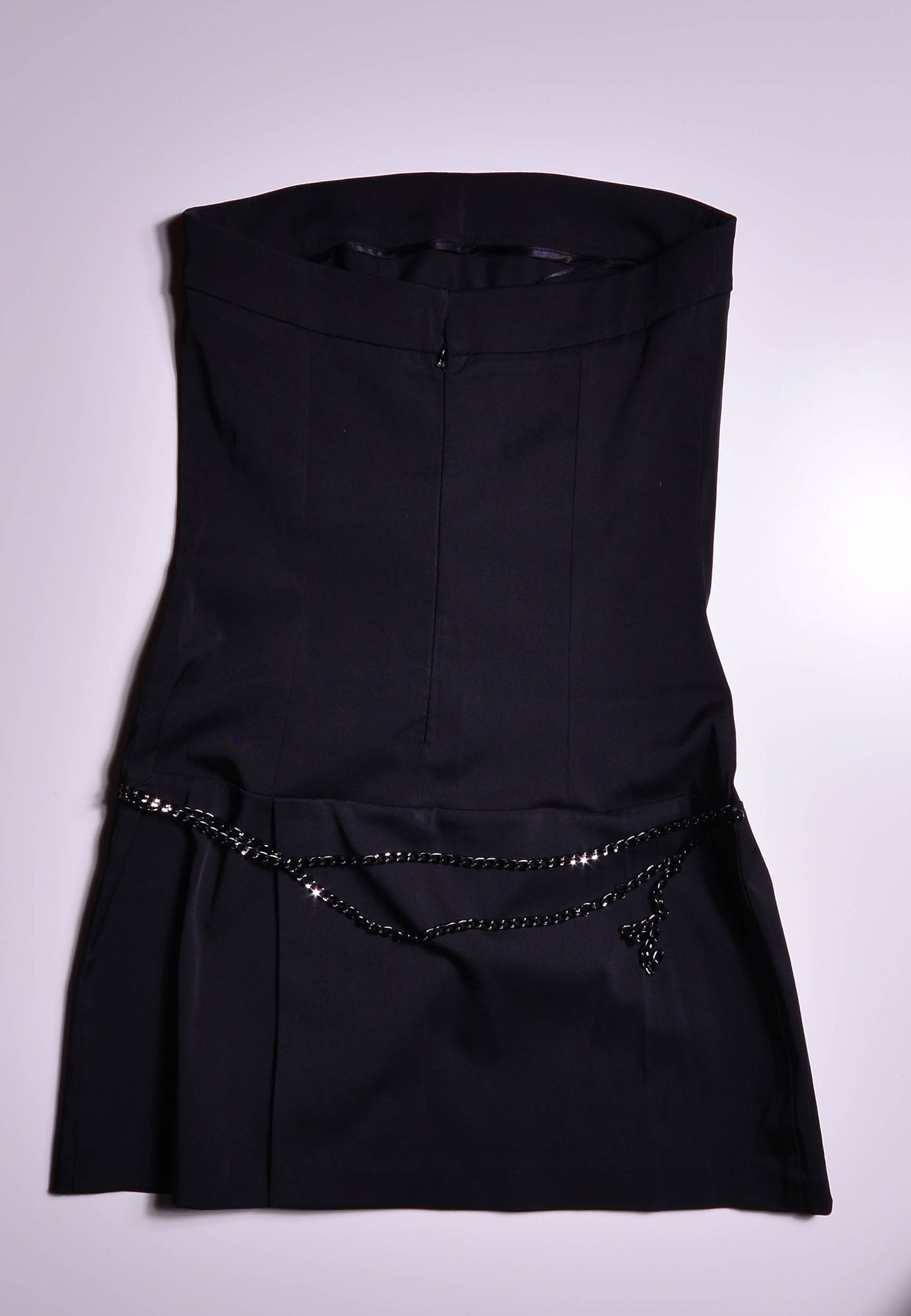 Black Strapless Mini Dress /w Chain Detail