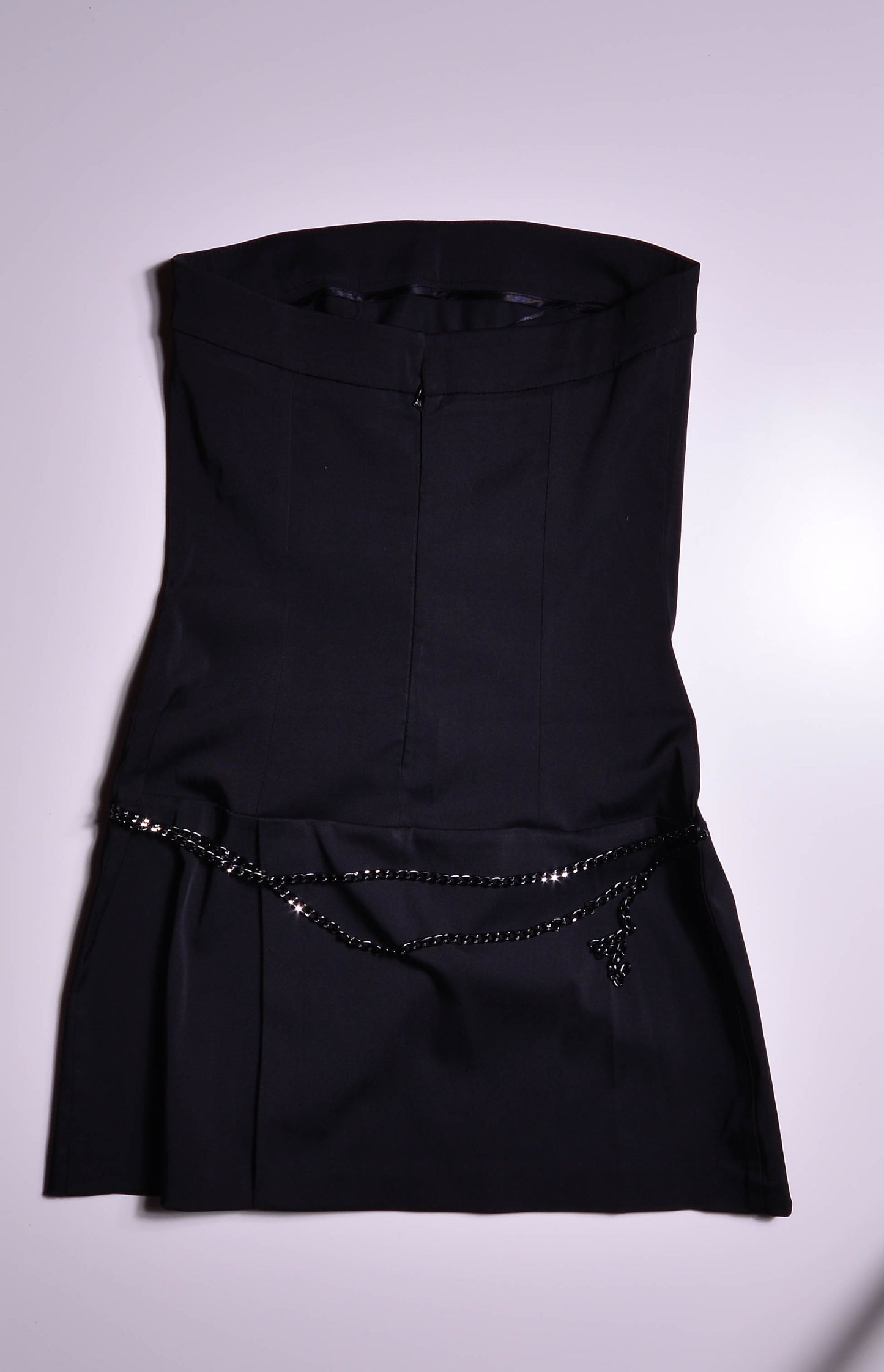 Black Strapless Mini Dress /w Chain Detail