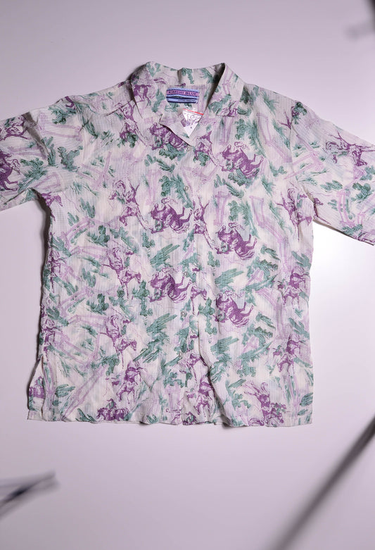 NWT Kimchi Blue Green and Purple Cowboy Print Button Down