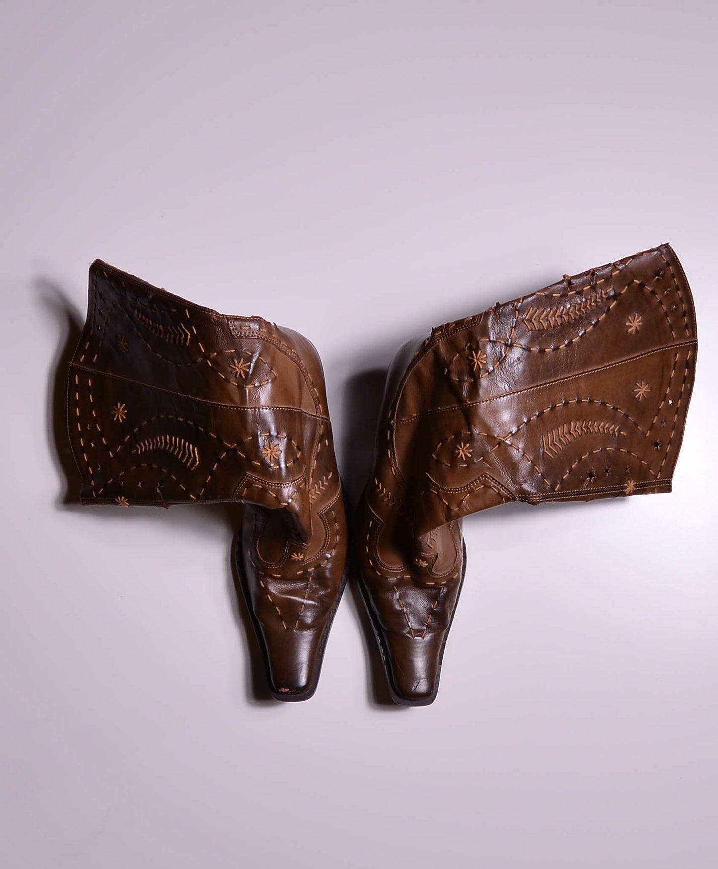 Brown Cowboy Boots /w Star Cutouts and Embroidery Details