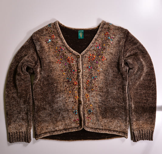 VINTAGE Brown Gemstone Cardigan