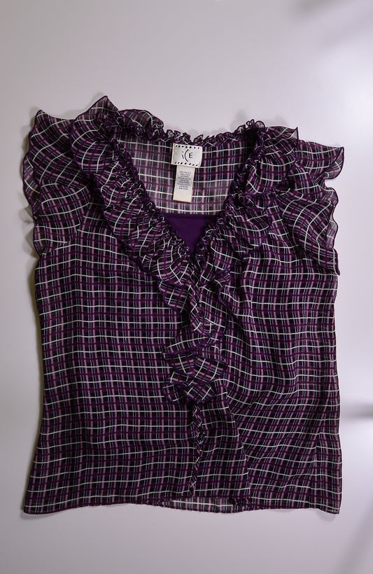 VINTAGE Purple Sheer Plaid Blouse