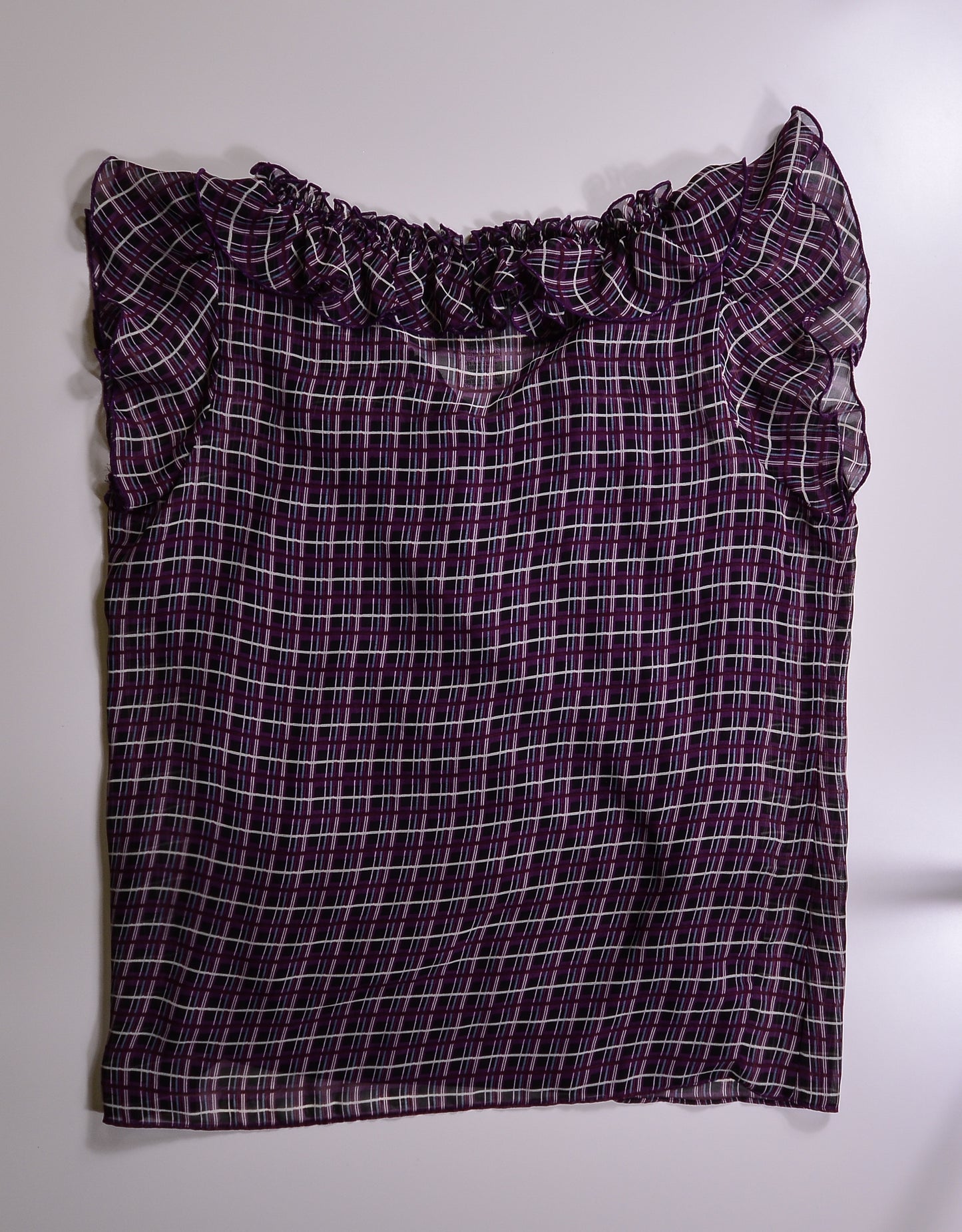 VINTAGE Purple Sheer Plaid Blouse